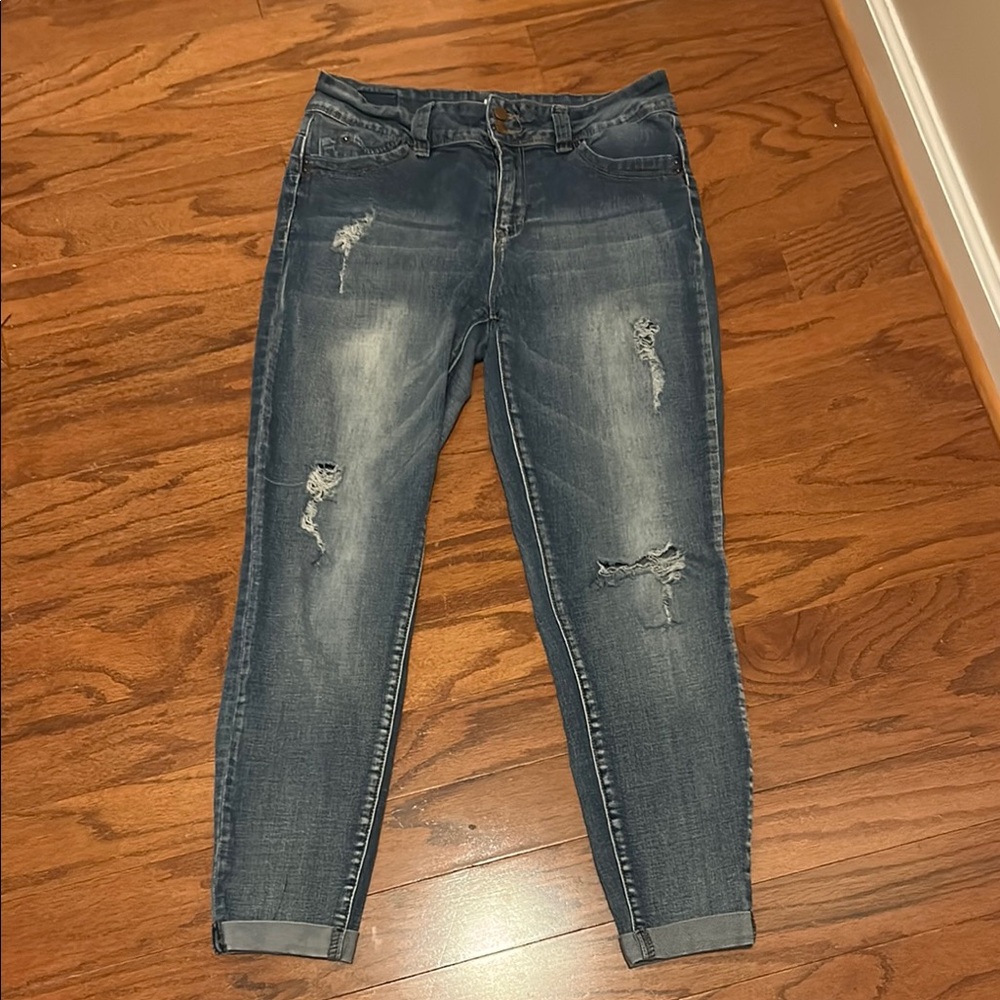 YMI Dark Blue Distressed Ankle Jeans